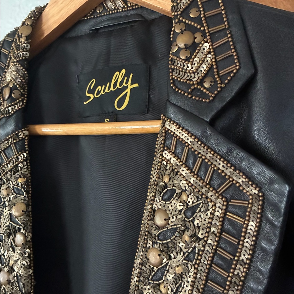 Scully Black Leather Jacket with Gold Beaded Embroidery - Picture 2 of 2